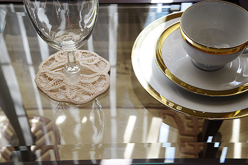 Imperial Battenburg Wine Glass Coaster. Pearled Ivory - Click Image to Close